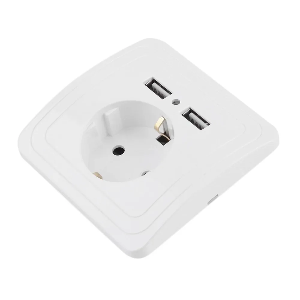 (Ship From DE)Professional 1PC Dual USB Port Wall Socket Wall Charger Adapter Power Outlet Panel German Plug White