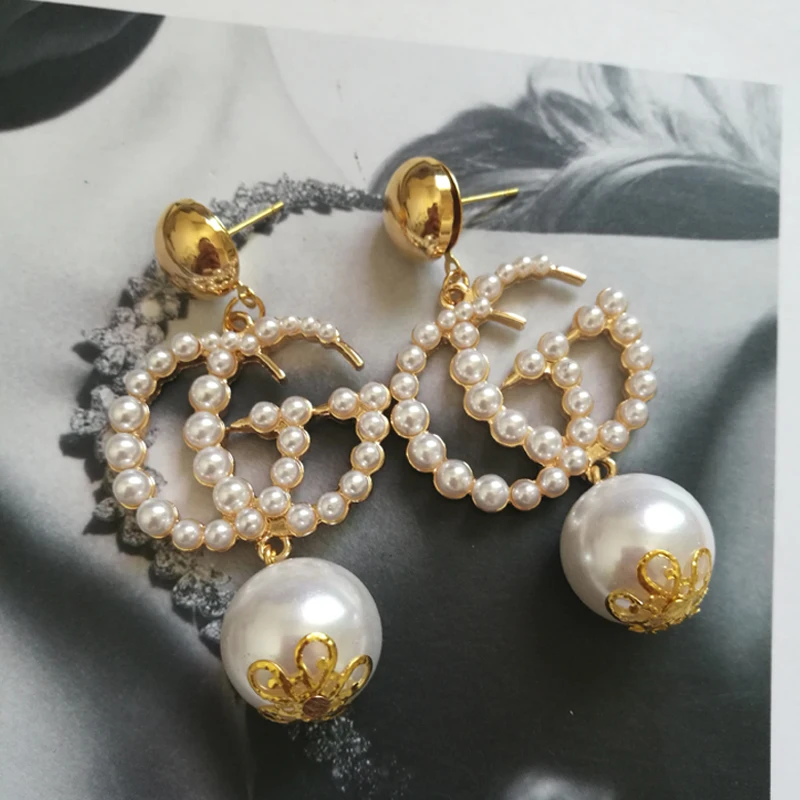 Big Long Pearl Earrings for women Tassel Earrings Korea Fashion Letter