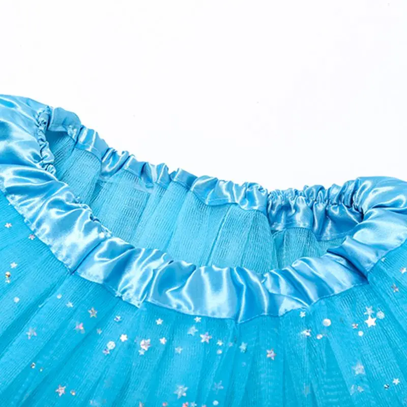 Многослойная Однотонная юбка-пачка для девочек, балетный танцевальный костюм, блестящие звезды блестки, атласная эластичная юбка с поясом