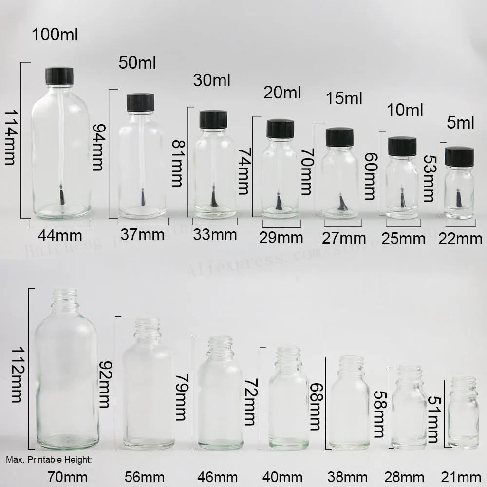 12x5 мл 10 мл 15 мл 30 мл Прозрачный многоразовый стеклянный флакон для эфирных масел с кистью колпачок для лака для ногтей стеклянная бутылка для ногтей