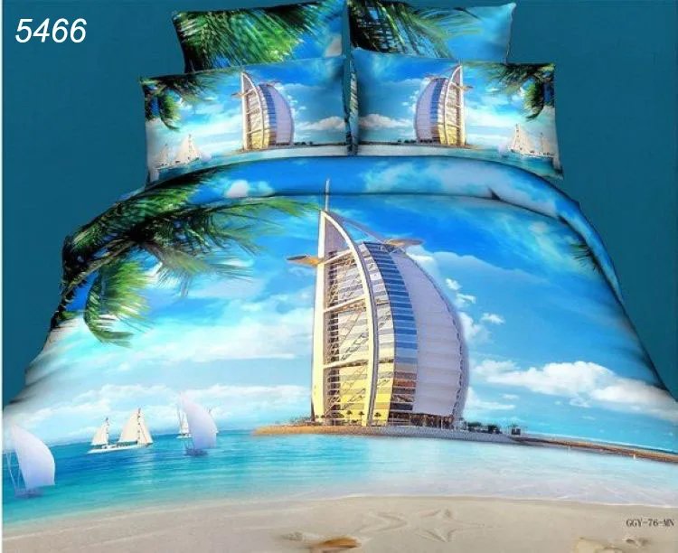 Dubai holiday hotel 3d bedding set reactive printing sailboat sand