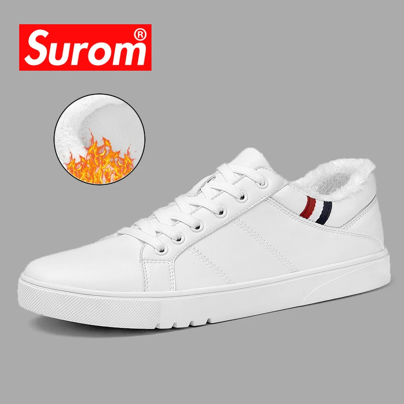 

Breathable Leisure Skateboarding Shoes PU Leather Autumn Winter Plush Warm Sneakers Men Vulcanized Shoes Sapato Masculino