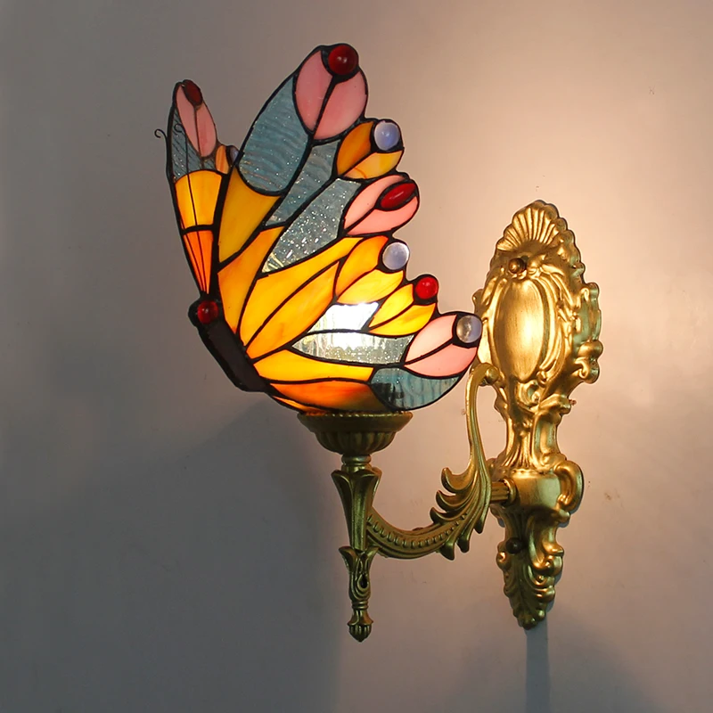 Europeu para Cima para Baixo Luzes de Parede para o Quarto Conduziu a Lâmpada Artpad Retro Vitrais Borboleta Cabeceira Corredor Frente Espelho E27 Turca 20 vitrais borboleta luzes de parede para o