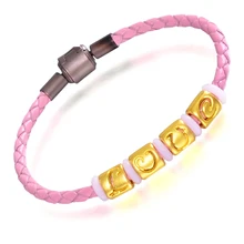 Чистый 24 К желтого золота браслет Lucky ткань с любовью 6." L