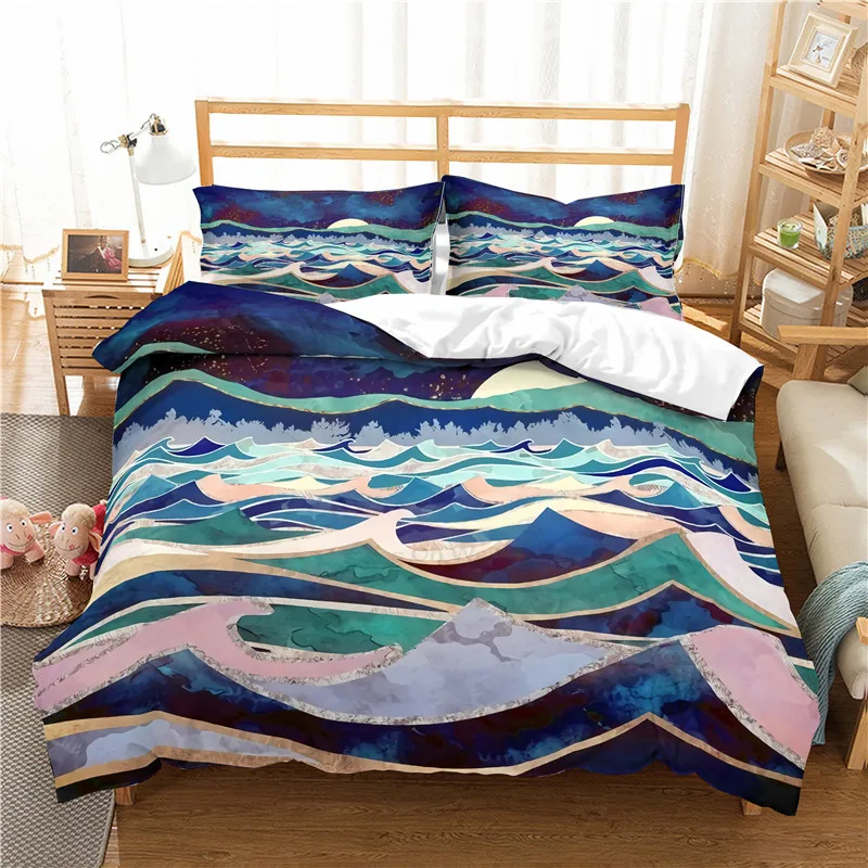 

3D print Bedding set Mountain sunrise Sunset over the sea frinds' gift bedding sheet Duvet cover set Home Textiles