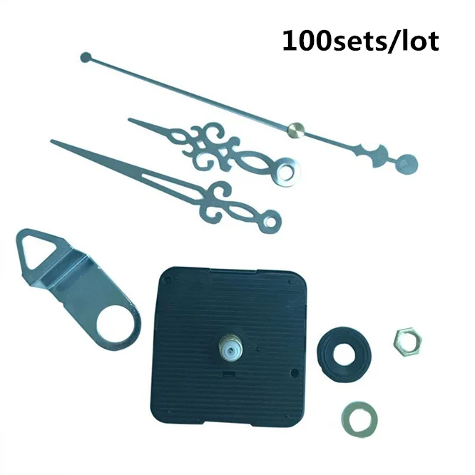 

100sets Silent Wall Clock Mechanism Quartz Clock Movement pointer Mute Slab Dedicated Long Thread Axis Length 28mm with hook