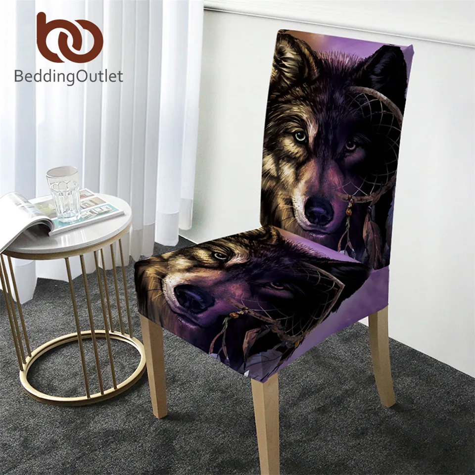 

BeddingOutlet Wolf Lion Chair Cover Dreamcatcher Print Spandex Kitchen Slipcover Purple Brown Seat Case Anti-dirty Stretch Cover