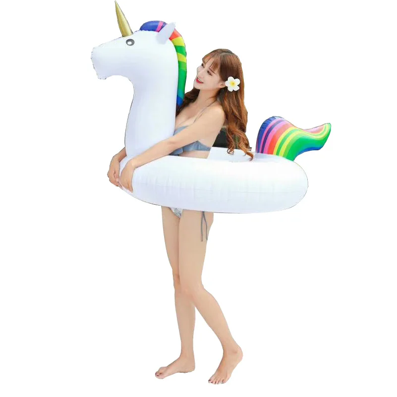 YUYU 90cm Unicorn peacock Toucan Swimming Ring for adult Inflatable pool Float unicorn circle Summer Water Fun Pool tube float - Цвет: Белый