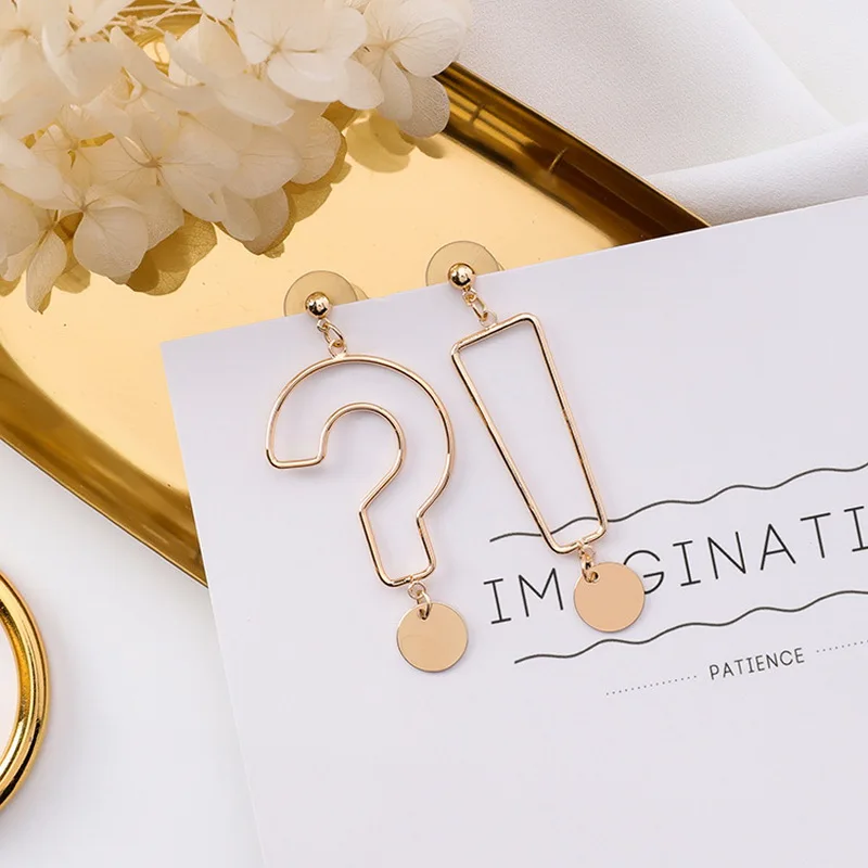 

Asymmetrical Personality Symbol Drop Earrings For Women Unique Question Exclamation Mark Design Hollow Earrings Pendientes XE727