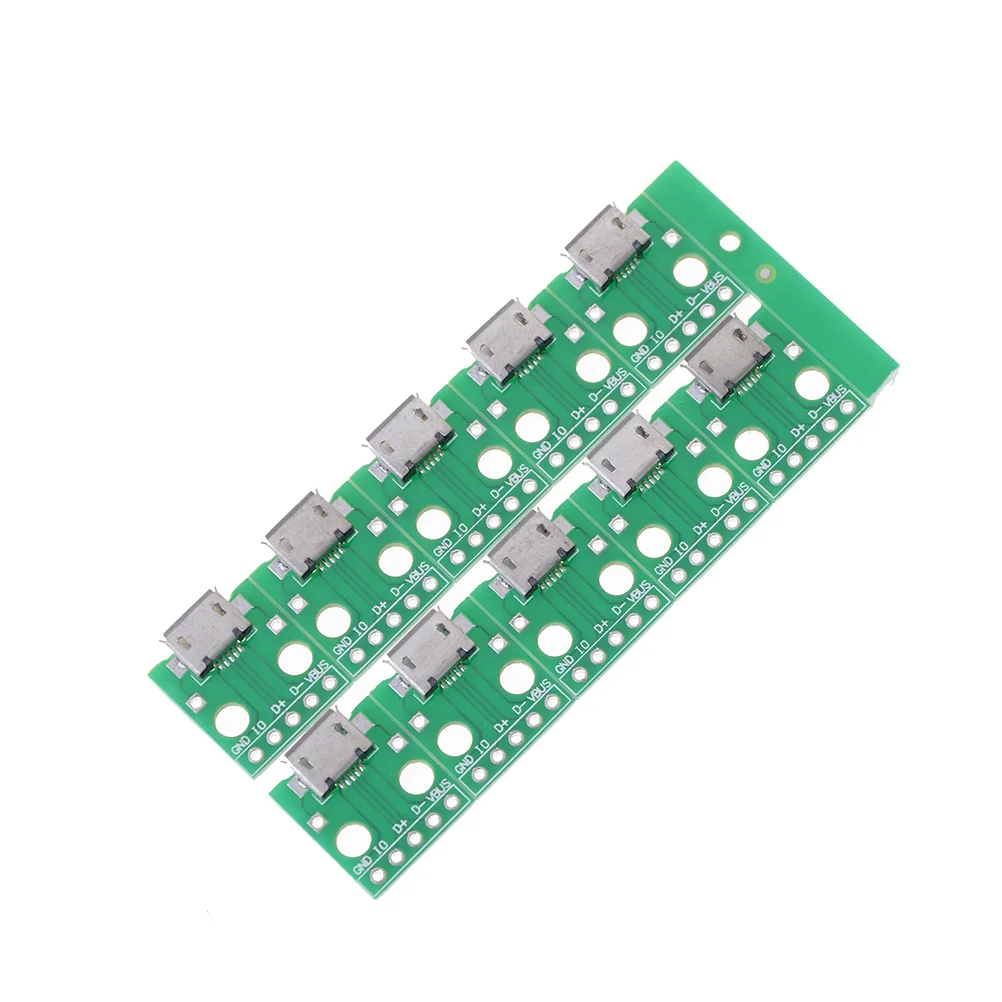 

10pcs Module Board Panel Female 5-Pin Pinboard Micro USB PCB Type Parts 11 X 10 X 5mm Mini Micro USB to DIP Adapter Connector