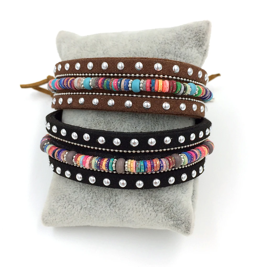 2017 New European Jewelry Suppliers handmade Black leather bracelet Bohemia Punk Bangle bracelet