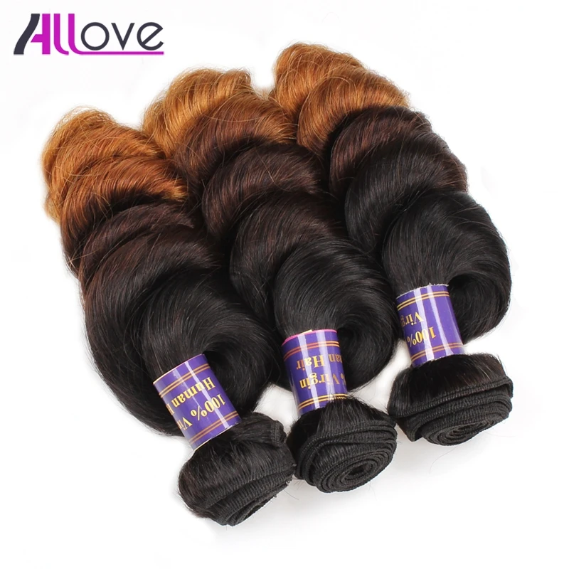 Allove волос 3 тона ломбер свободная волна Малайзии Человеческие волосы 3 Связки 100% Волосы Remy расширения T1B/4/30 доставка бесплатная 12-24 дюймов