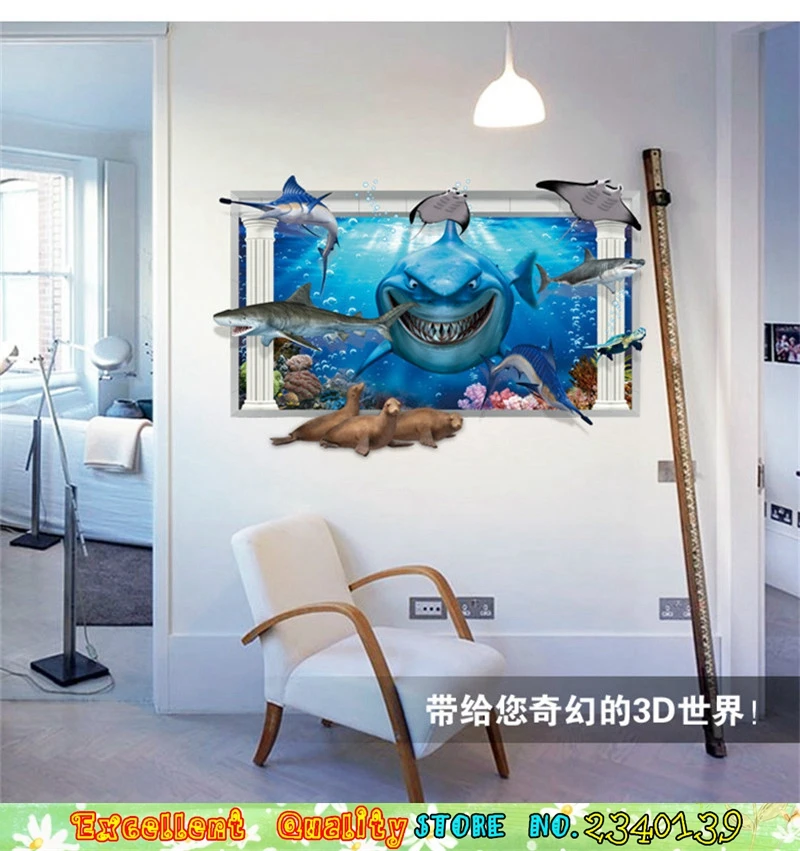 Movie Finding Nemo Poster Wall Sticker 3d Window Ocean Shark