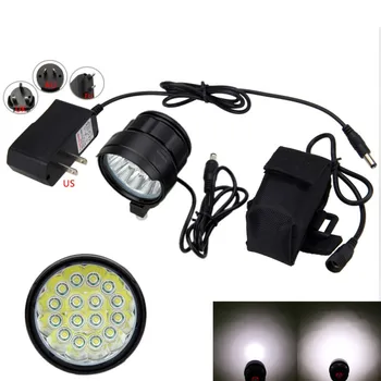 

Black Waterproof Cycling Lamp 16x XM-L T6 LED Bike Light 3 Modes Front Head Light Torch with Battery Set and Charger