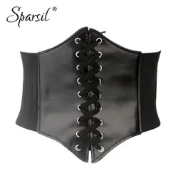 Sparsil Women Retro Wide Waist Belts Slim Body Shaping Cummerbunds Leather Patchwork Stylish Elastic Drawstring Waistband Female Sparsil Women Retro Wide Waist Belts Slim Body Shaping Cummerbunds Leather Patchwork Stylish Elastic Drawstring Waistband Female