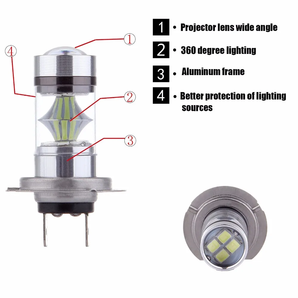 2 шт. H7 6000K светодиодный 12SMD фары ближнего света автомобиля 60 Вт 6000лм высокой мощности лампы Авто головной свет автомобильные аксессуары