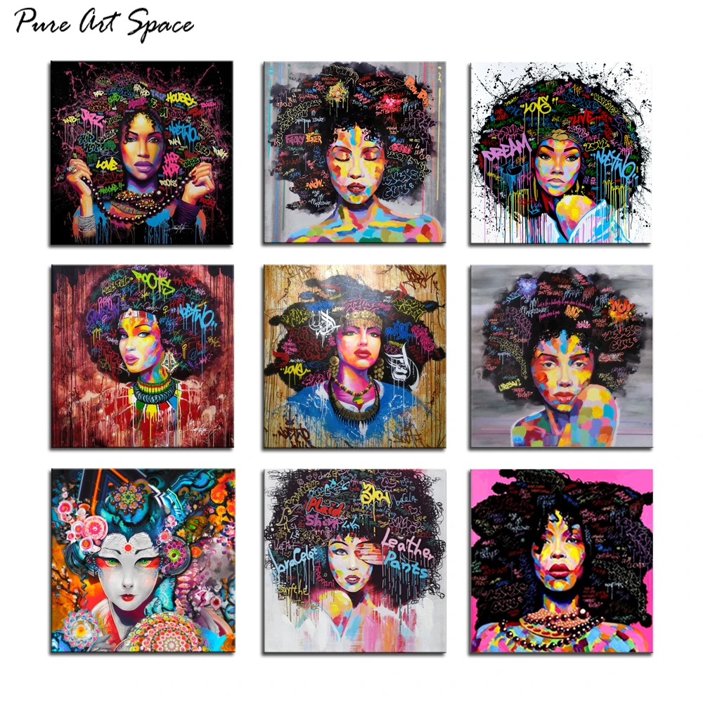 

African American Woman Canvas Print Art Painting Portrait Decorative Wall Pictures for Living Room Office Decor Drop shipping