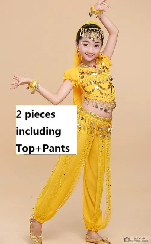 Детский костюм для танца живота, костюмы для восточных танцев, одежда для танца живота, Индийские танцы Болливуд, детские костюмы для девочек - Цвет: Yellow 2 pieces