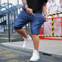 Новые летние хлопковые джинсовые шорты мужские джинсы с карманами длиной до колена, однотонные синие 30-48