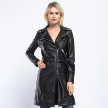 Весенняя куртка из искусственной кожи женская однотонная розовая черная элегантная Байкерская приталенная длинная куртка на молнии Осенняя мотоциклетная куртка из искусственной кожи AO895