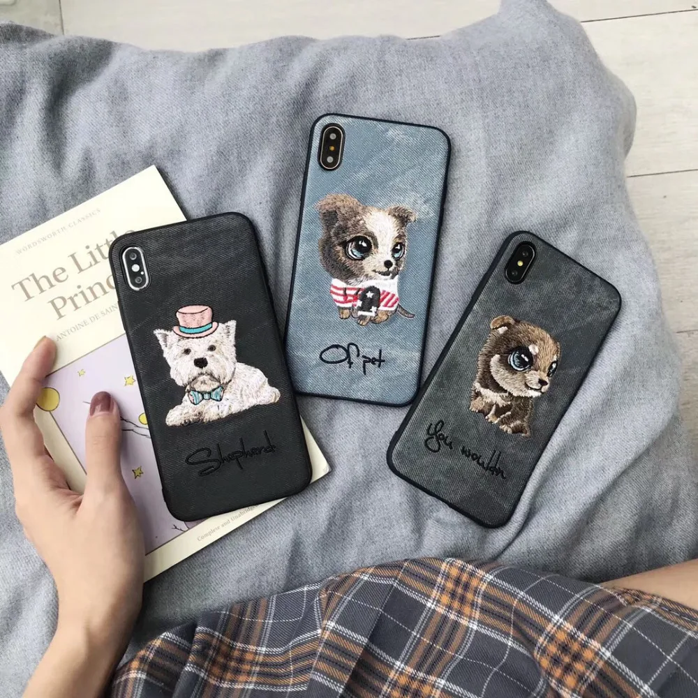 

maosenguoji Embroidery dog funny luxury Mobile Phone Case for iphone 6 6s plus 7 7plus 8plus X 10 XR XS MAX fashion Couple case
