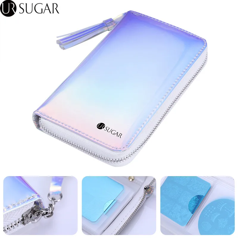 

UR SUGAR 24 Slots Chameleon Stamping Plate Holder Holo Case Bag Round Square Rectangle Nail Art Plate Organizer Manicure