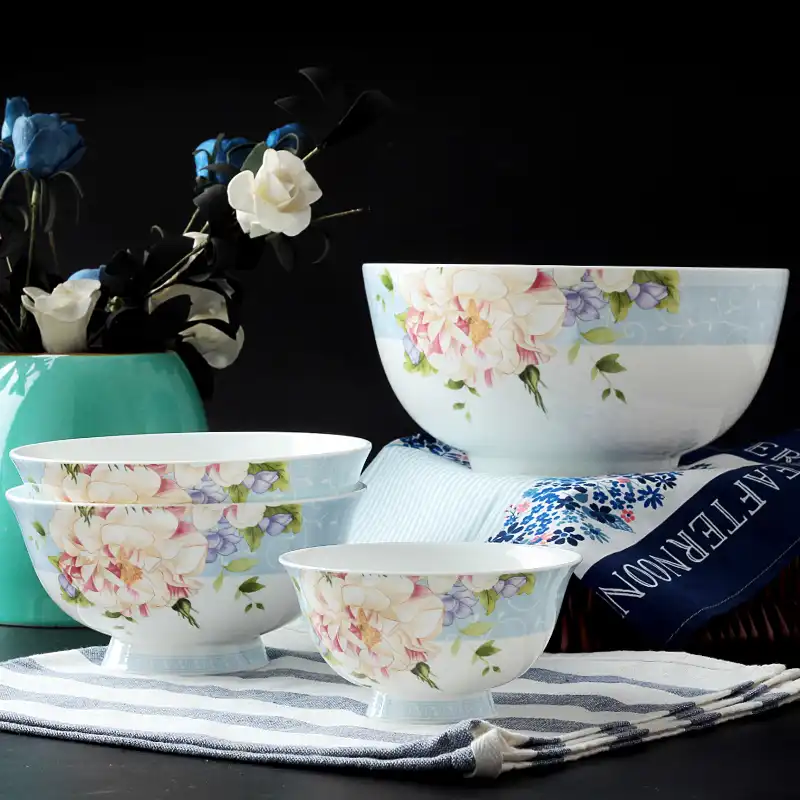 28pcs set, bone china korean dinnerware set, blue floral vintage