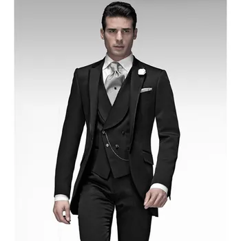 

Costume homme Groom men suit Tuxedo Black Groomsmen Notch Lapel Wedding MENS Suits 2018 Best Man jackets (Jacket+Pants+Vest)