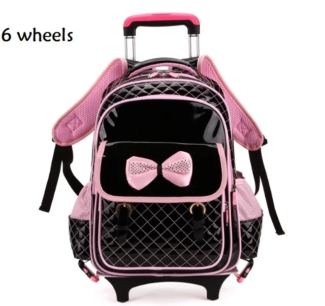 Чехол на колесиках для детей, детская школьная сумка с бантом, светящийся чехол для детей и школьников, рюкзак для девочек, чемодан для путешествий - Цвет: 6 wheels