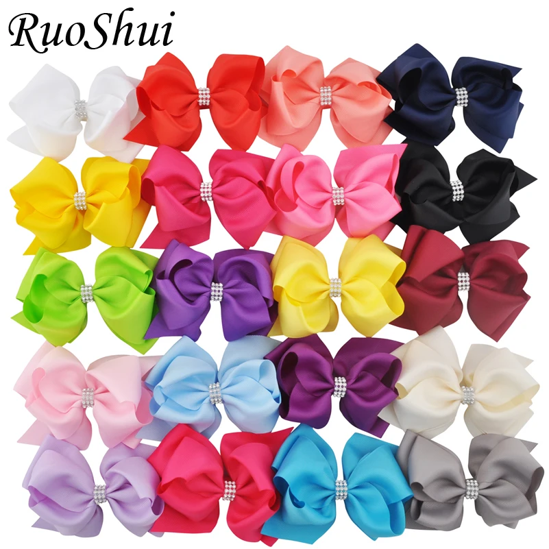 20pcs//lot 6 Inch Girls Hair Bows Elastic Hair Bands Ribbon Cheer Bows Headwear