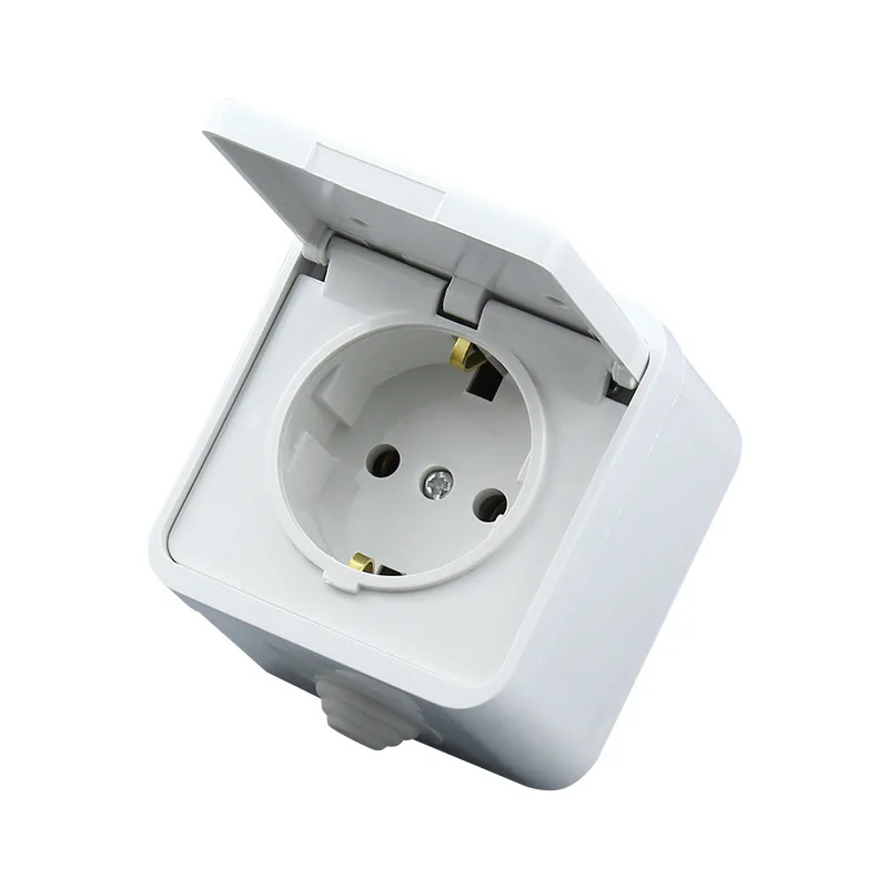 

16A 250V Eu German Waterproof Socket European 2P+E Anti-Splash Power Outlet White Germany Cable Socket With Cover(Eu Plug)