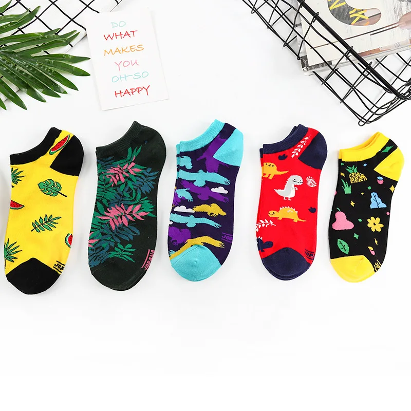 

5 Pairs/Lot Cotton Women Men Short Socks Weed Grass Melon Leaf Funny Pattern Cartoon Ankle Multi Style Socks Cozy Novelty Happy