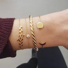 

4 Pcs/set Fashion Personality New Popular Leaves Flower Moon Women's Bracelet Crystal Gold Color Pulseiras Bracelets & Bangles