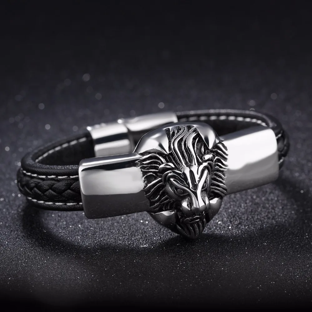 Fate Love Personalized Lion Genuine Leather Charm Bangles&Bracelets For Man Jewelry Braided Animal Bracelet Drop shipping FL1136