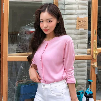 

Korean Fashion Pink Red Off White Cardigan Knitted Sweater Women Fall 2018 Japanese Loltia Style Candy Color Long Sleeve Tops