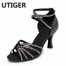 Женские атласные туфли для латинских танцев со стразами, вечерние туфли для бальных танцев, туфли на высоком каблуке 6 см, 7 см, 8 см, 9 см, 10 см, сандалии