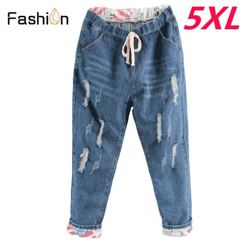 2018 Boyfriend Denim Jeans for Women Mid Waist Straight Pants Woman Ladies Ripped Loose Mom Jeans Girls Jean Pants Plus Size