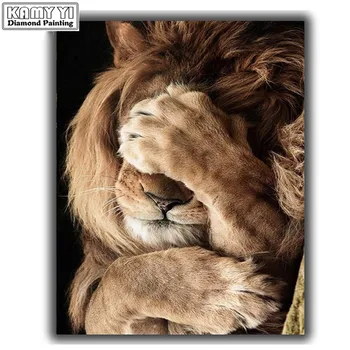

lion diamond painting,Cross Stitch,Shy Lion,Diamond mosaic picture of Rhinestone Full square Diamond Embroidery animal YY
