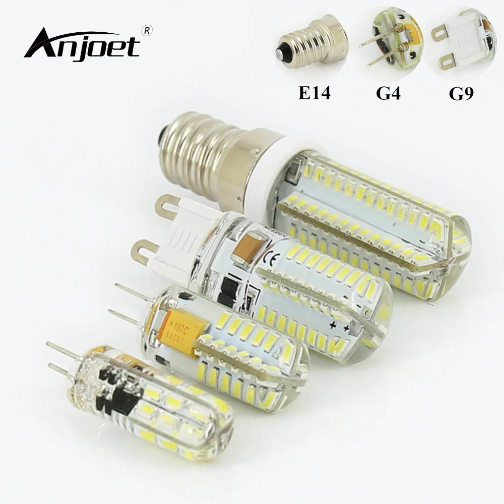 

ANJOET 3014SMD Silicone LED Lamp E14 G9 G4 AC/DC12V AC110V AC220V 1505 COB LED Bulb Lampada LED COB Lights Replace Halogen