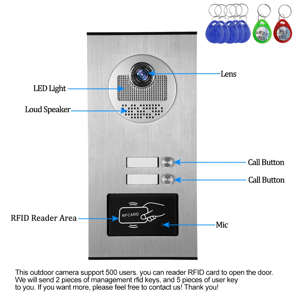 Модернизированный 7 ''Проводной видео-телефон двери внутренной связи Системы RFID Доступа Камера дверной звонок 2 монитора мульти-квартиры/Семья/дома