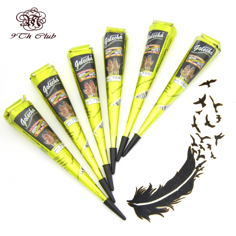 12 أجزاء Golecha الأسود الهندي تاتو حنة لصق مخروط الجسم الفن المؤقتة وهمية الاصبع الوشم الحناء تصميم الجسم طقم الطلاء 25 جرام