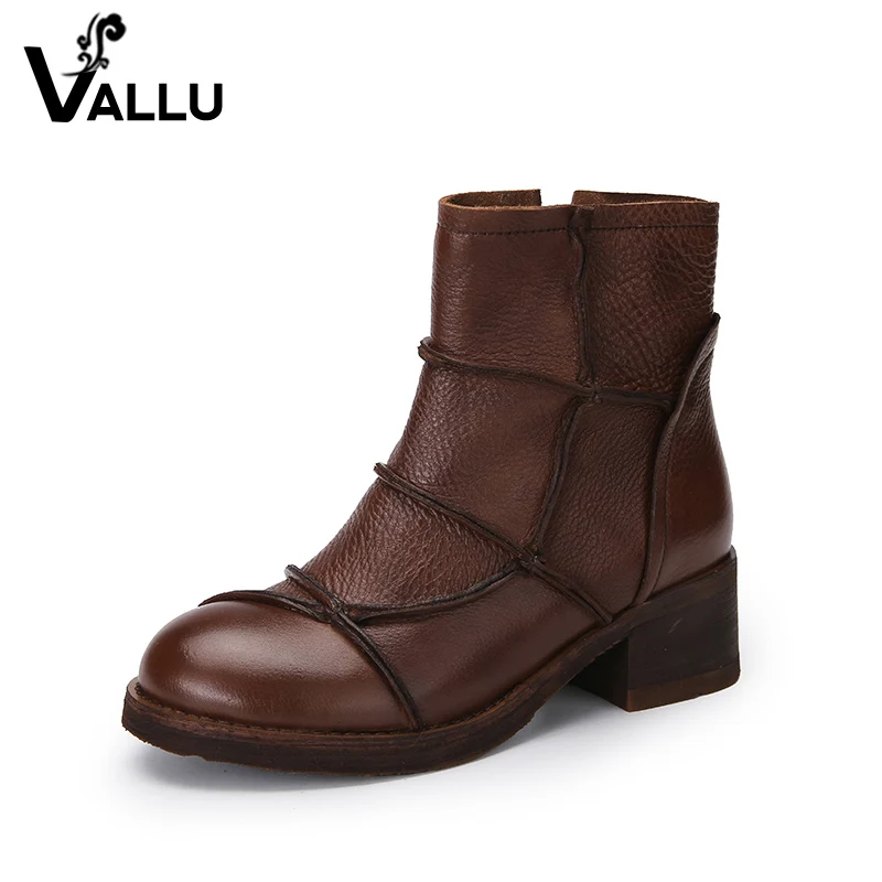 

2018 New Arrival Leather Ankle Boots Women Autumn Genuine Leather Chunky Heel Lady Booties Soft Handmade Women' s Shoes