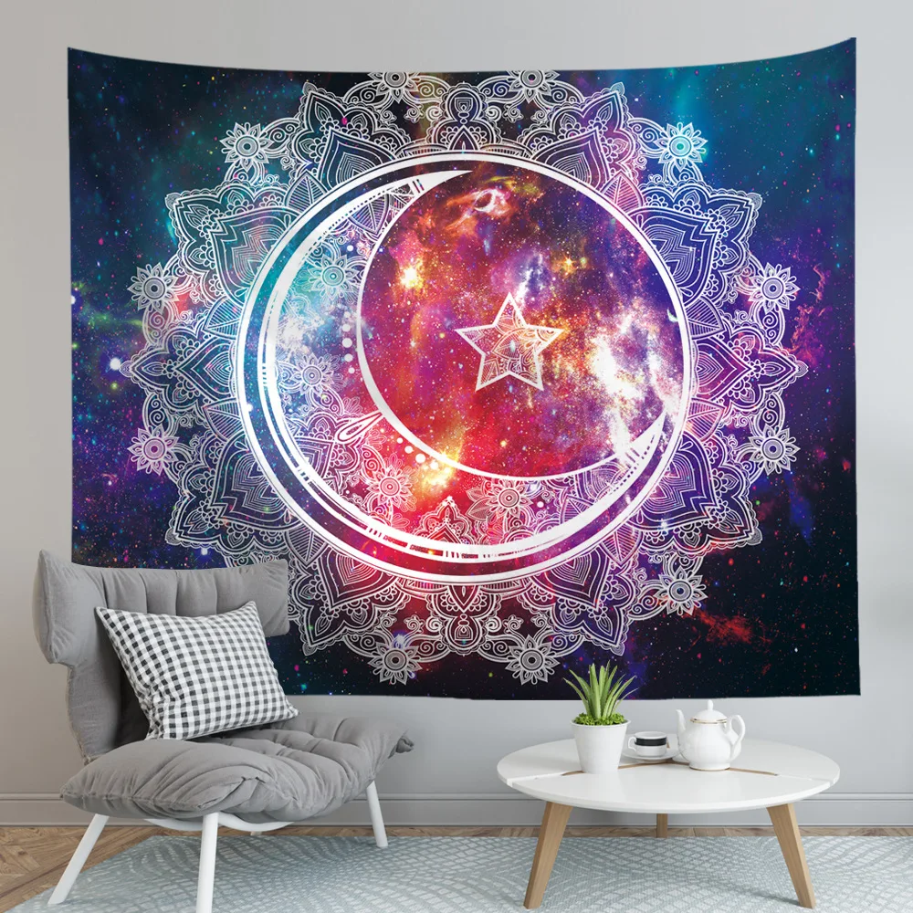 Hippie Boho Mandala Tapestry Wall Hanging Ouija Psychedelic Tapestry Moon Starry Sky Colorful Decor Bedroom Wall Carpet Blanket