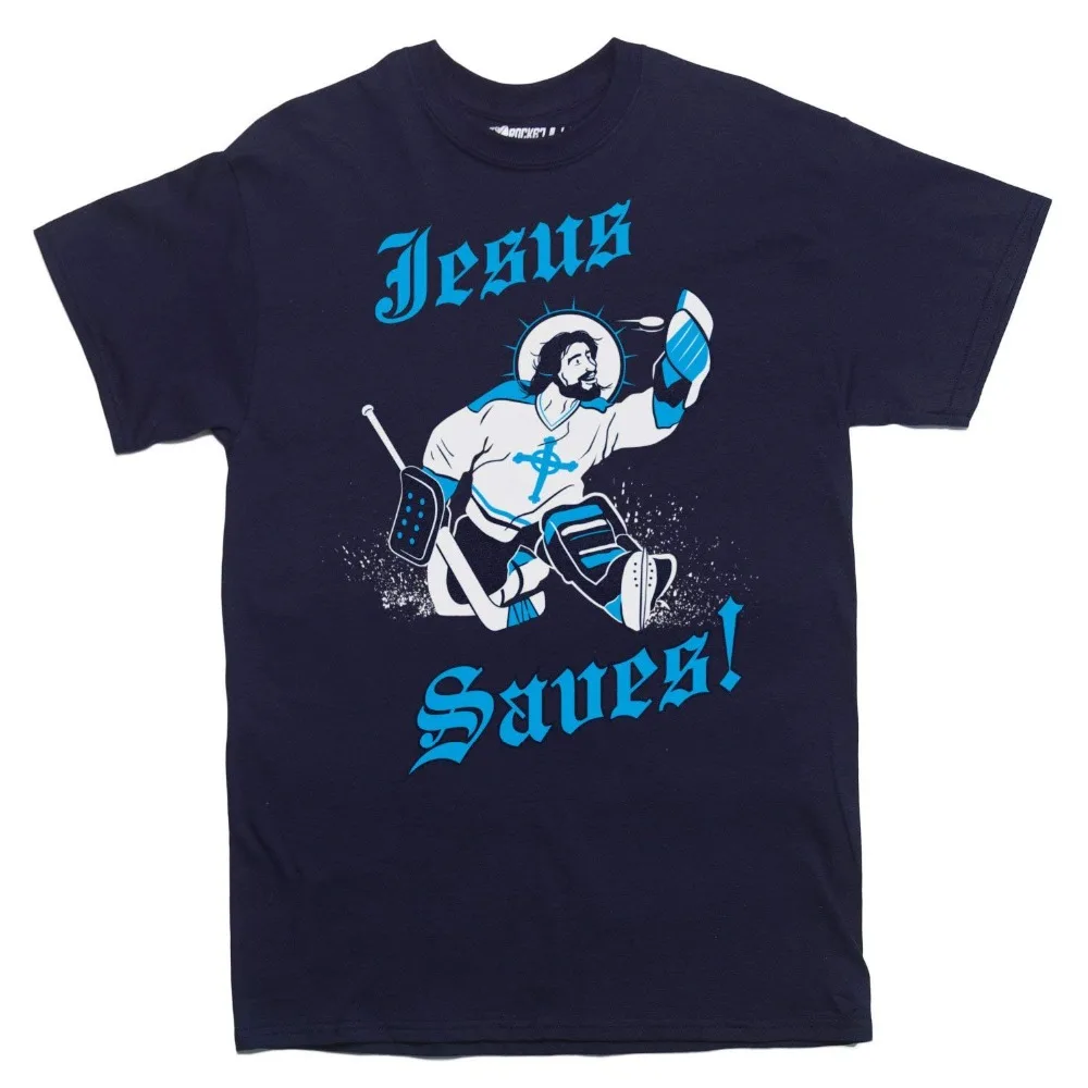

Men Summer Short Sleeves Casual Adult T-Shirt Jesus Saves Hockey Goalie T-Shirt Men Make Your Own Shirt