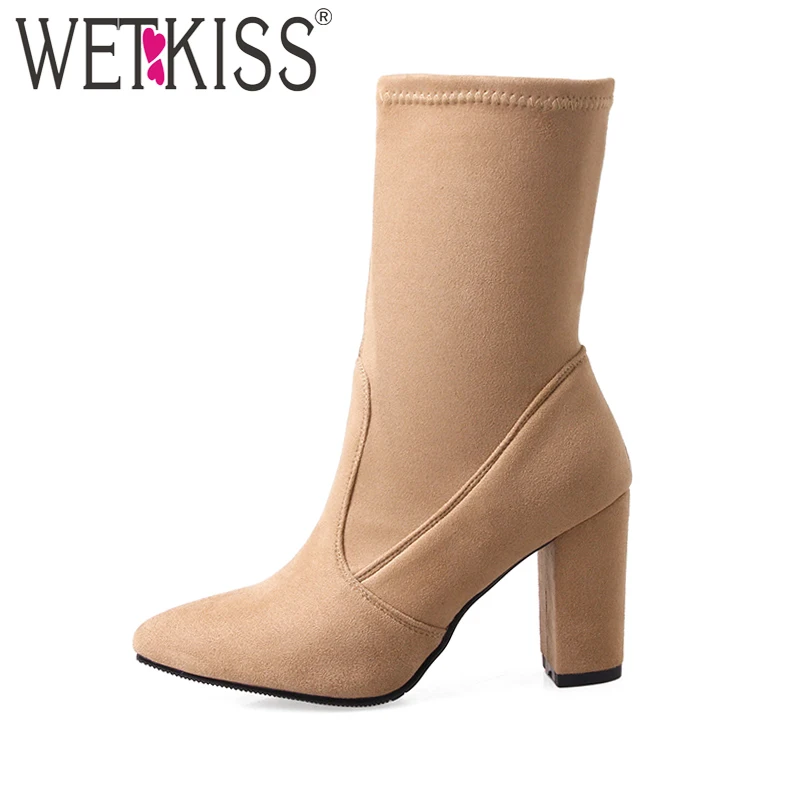 WETKISS Big Size 32 43 Fashion font b 2017 b font Ladies Ankle Boots Women Flock