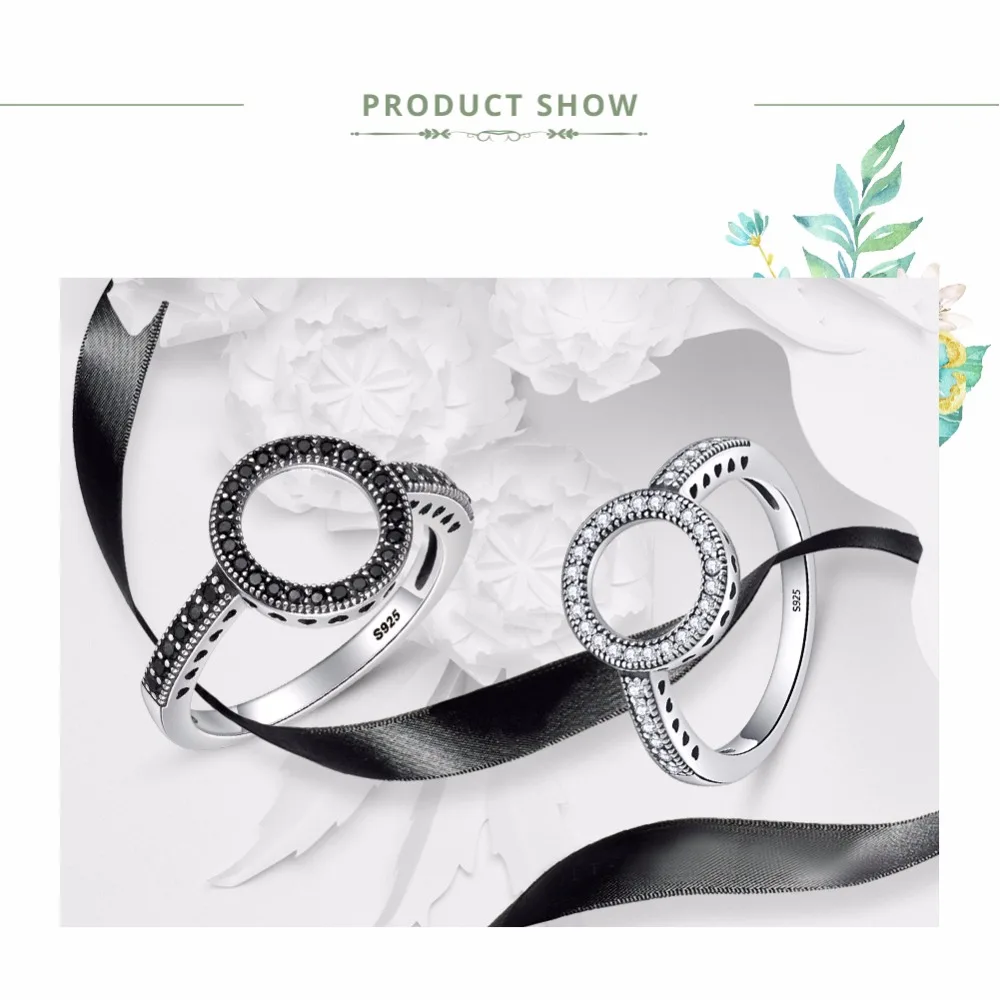 BRANDS SHOPPING WEEK 100% Genuine 925 Sterling Silver Forever Clear Black CZ Circle Round Finger Rings for Women Jewelry SCR041 - Image 4