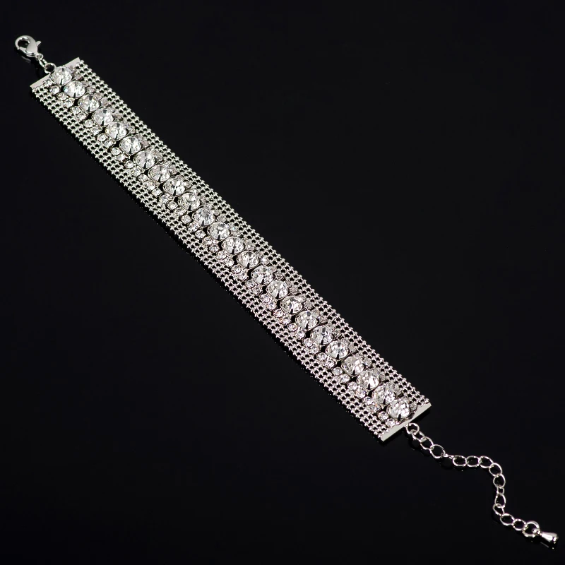 Роскошный браслет с кристаллами для женщин серебряные браслеты и браслеты Femme Свадебные украшения-браслеты