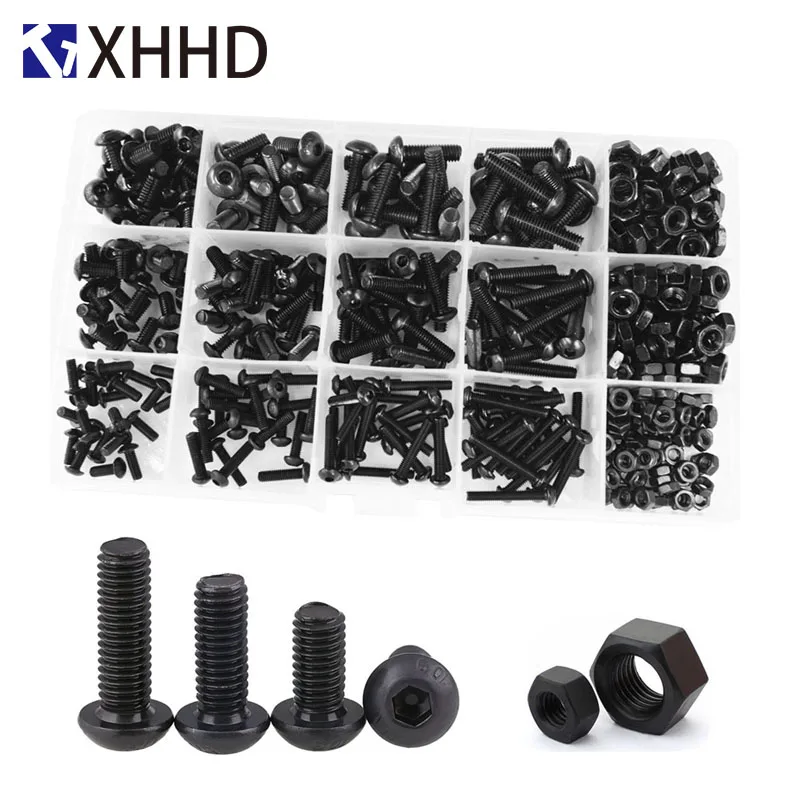

Hex Socket Button Head Cap Screw Metric Thread Pan Round Head Hexagonal Bolt Set Assortment Kit Box Black Alloy Steel M3 M4 M5