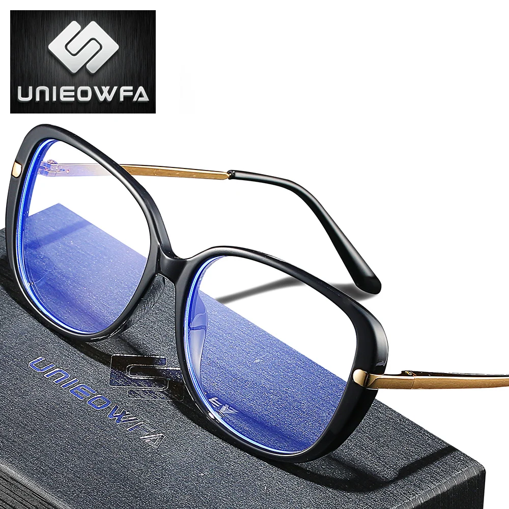 

UNIEOWFA Retro Oval Prescription Glasses Women Optical Anti Blue Light Eyewear Myopia Progressive Eyeglasses Photochromic New