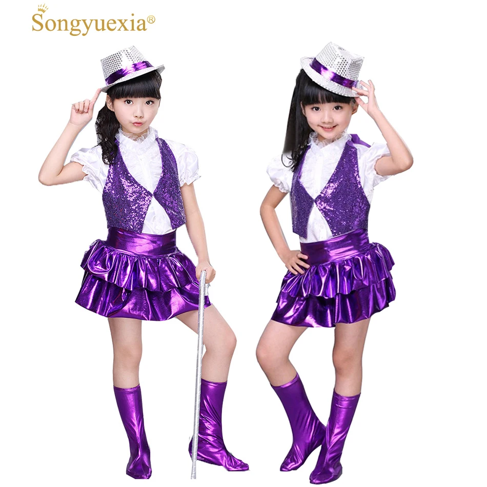 

New children Guitar Jazz Dress Dance Performance Sequins Costumes for Singers stage dance skirt Modern dancewear for kid